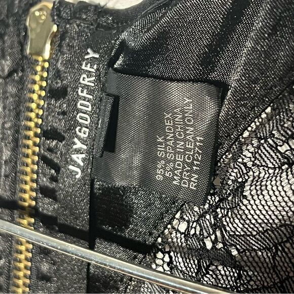 JAYGODFREY Holden Silk Lace Bodycon Razorback Black White Full Zip Dress 6 - Picture 5 of 10